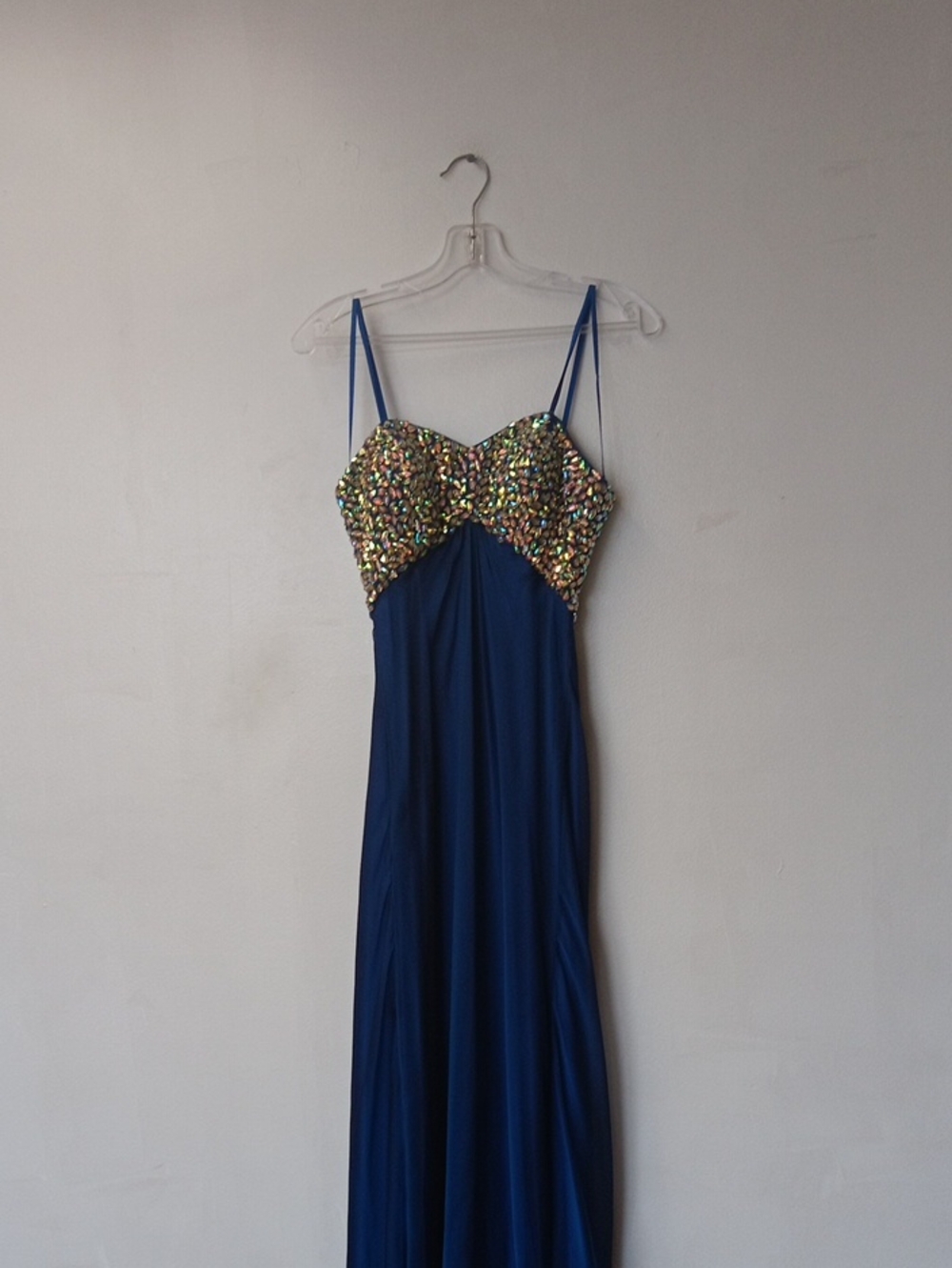 Faviana Royal Blue Maxi with Multicolor Sequin Bodice